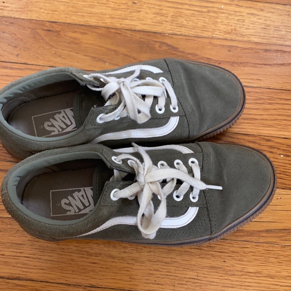 Vans Olive Green and White Sneakers